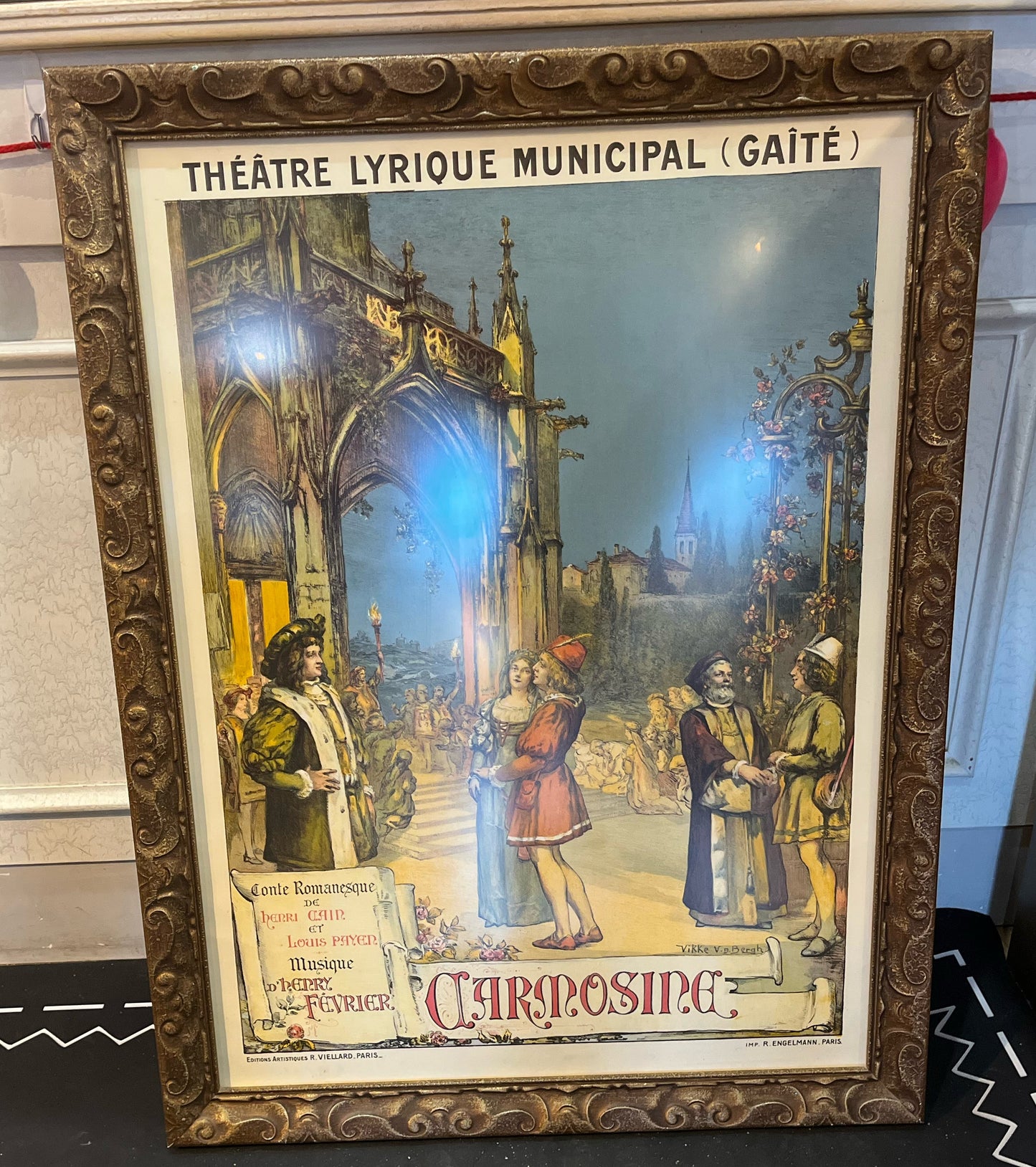 Framed Vikke Van de Bergh French Lithograph