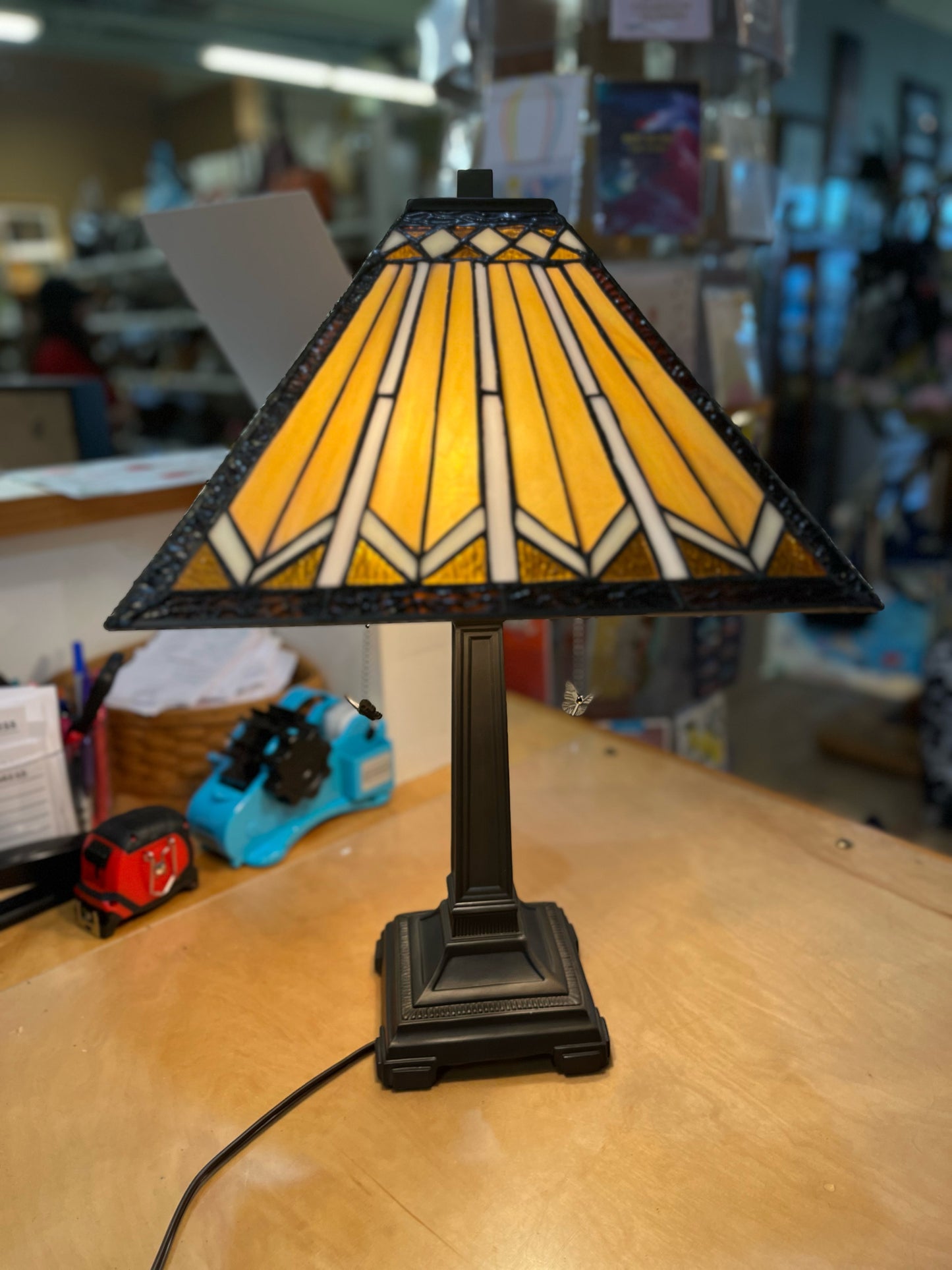Bronze Colored Square Tiffany Lamp