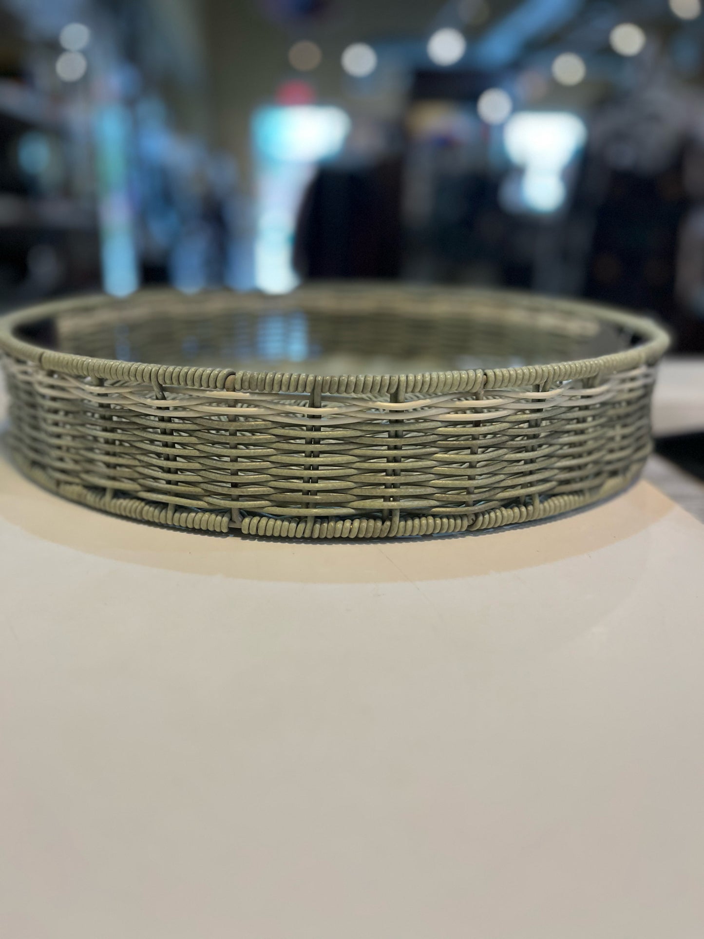 Light Green Wicker Round Tray