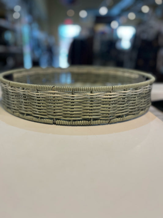 Light Green Wicker Round Tray