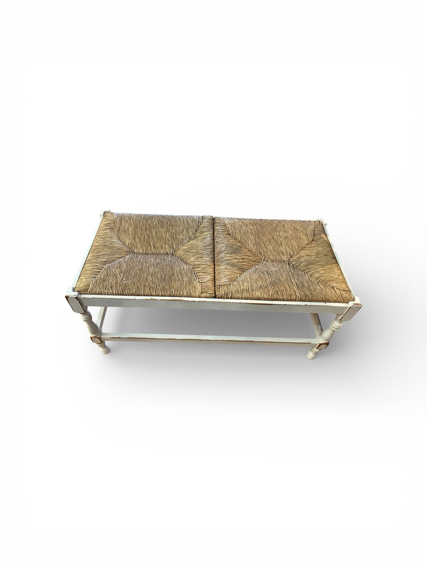 White Wooden Woven Bench