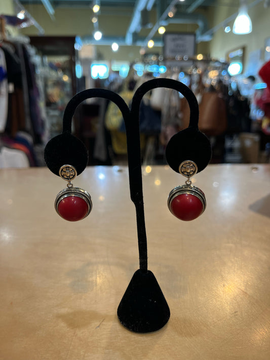 Red Coral & Sterling Silver Earrings