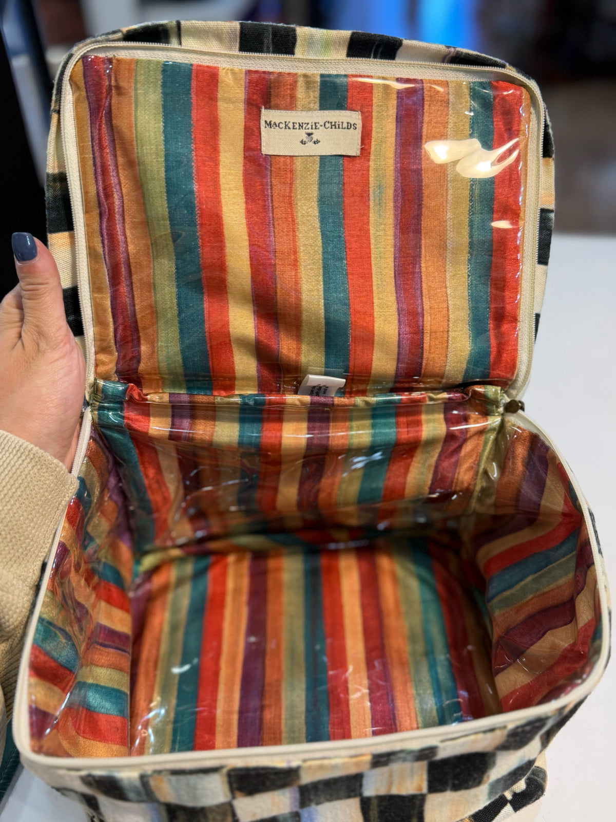 MacKenzie Childs Courtly Check Train Case cosmetic bag