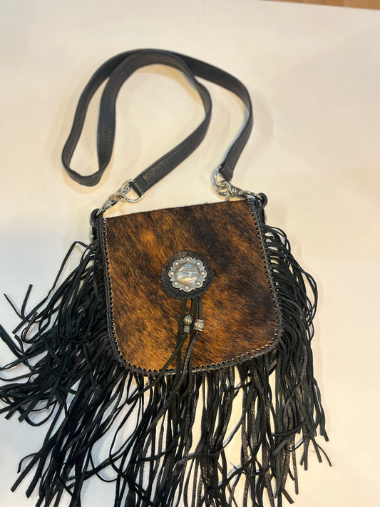 Tribe America Black Leather & Brown Brindle Cowhide Crossbody