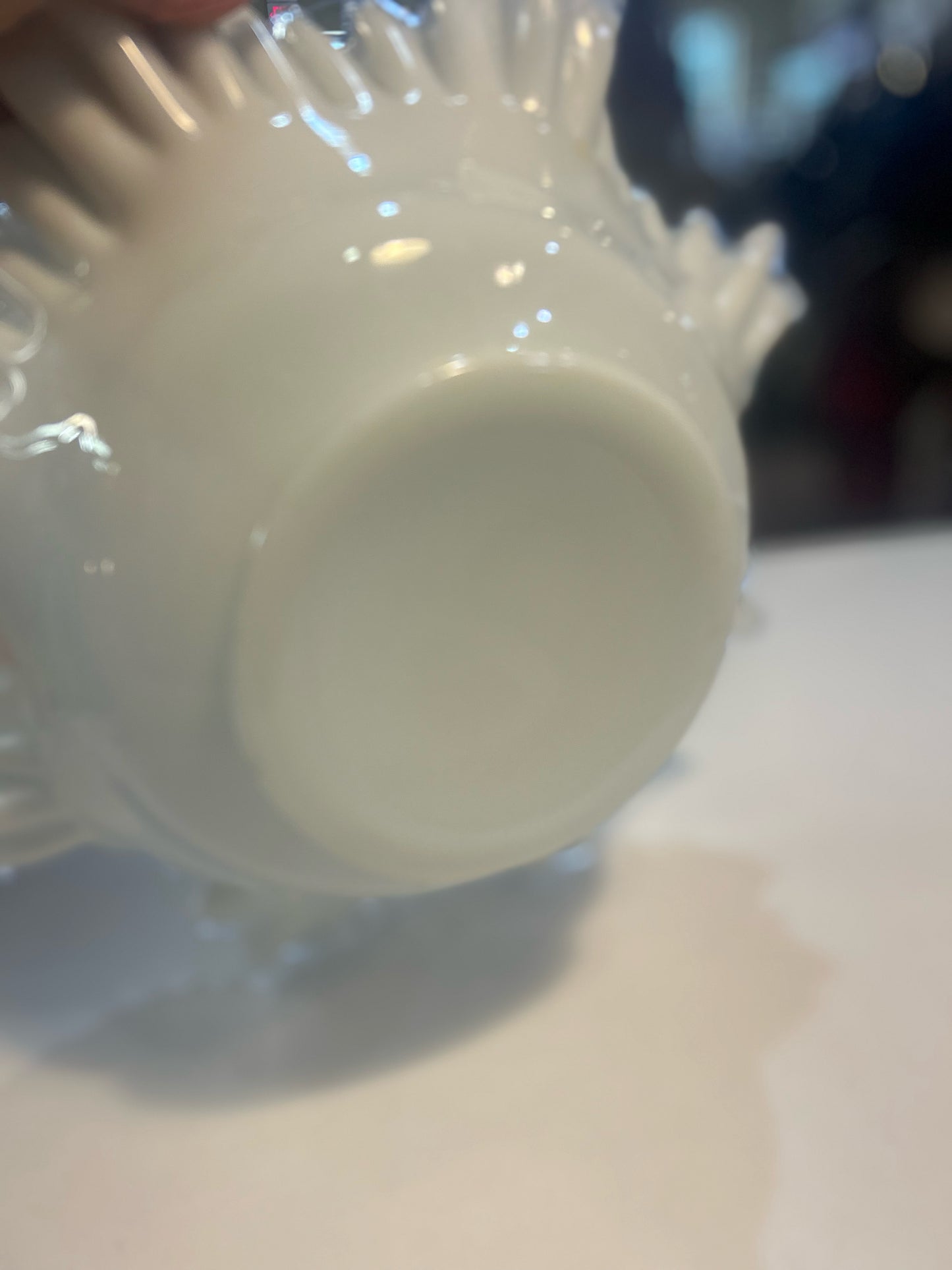 Fenton White Milk Glass Ruffled Edge Bowl