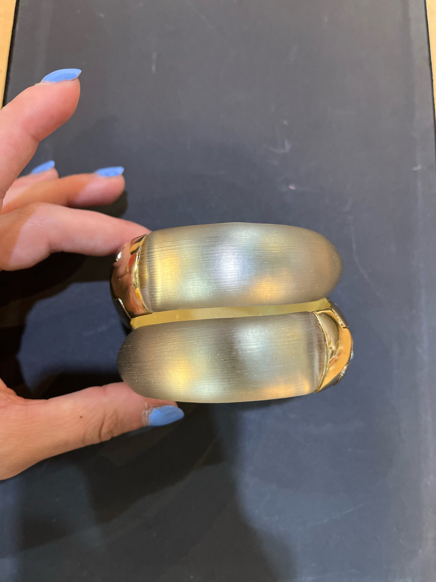 Alexis Bittar Champagne Lucite & Gold Metal Hinged Wrap Bracelet
