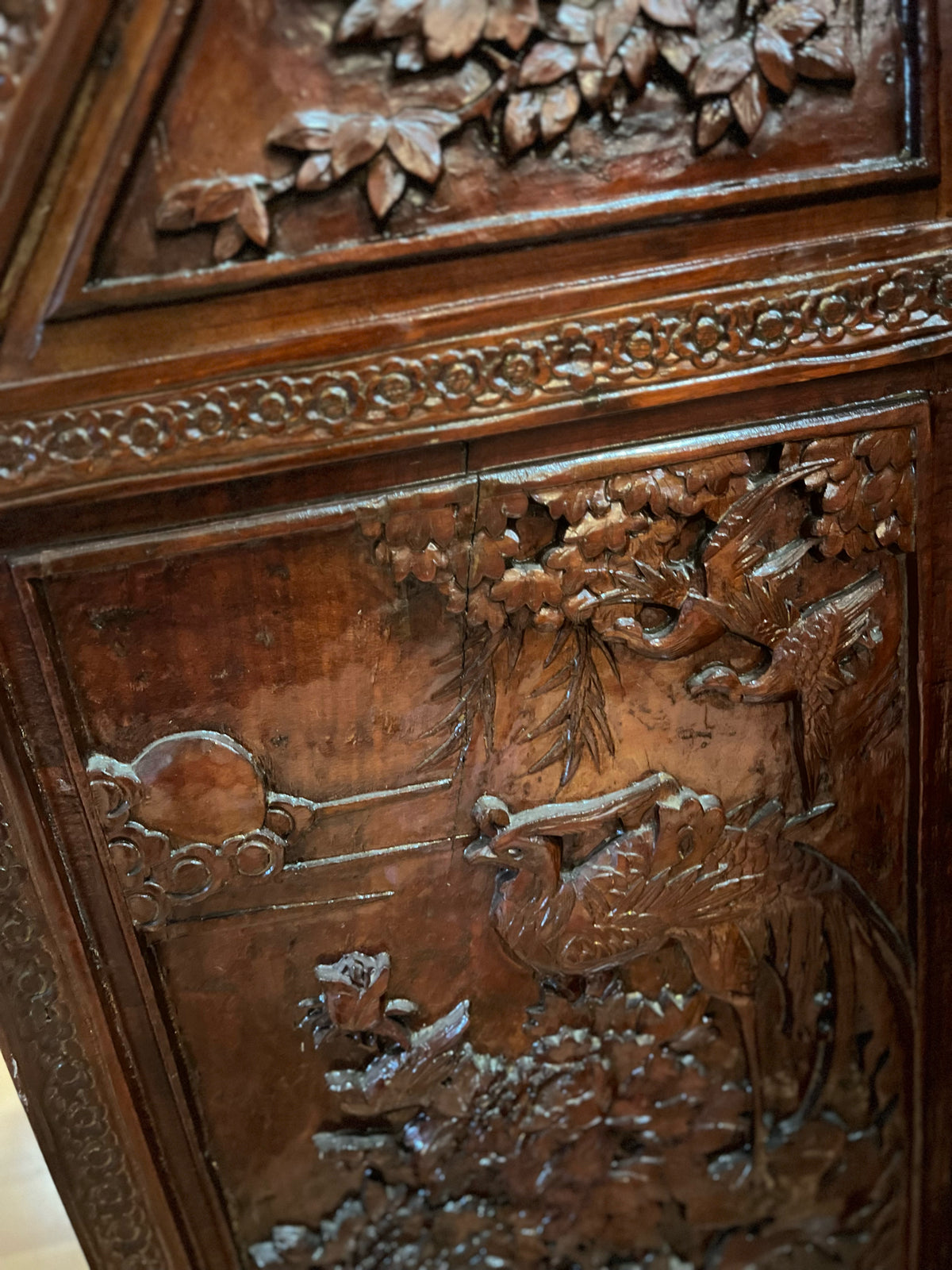 Ornate Asian Carved 5 Drawer Secretary PICKUP ONLY