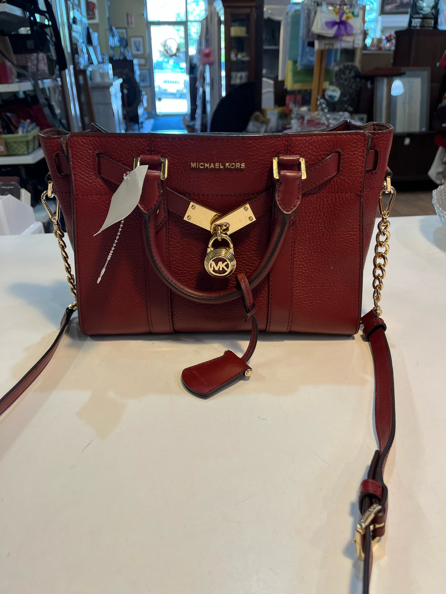 MIchael Kors Burgundy Gold Paddlock Handbag