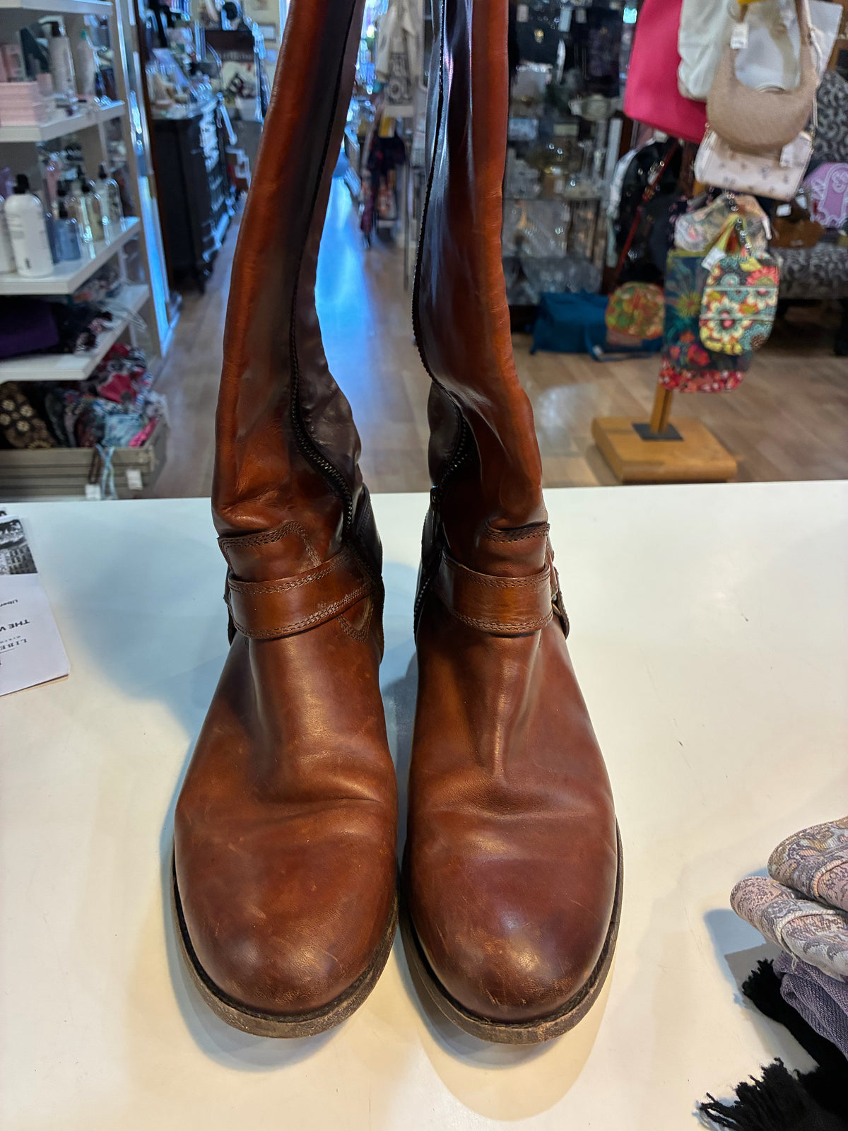 Frye Melissa Harness Boots Cognac