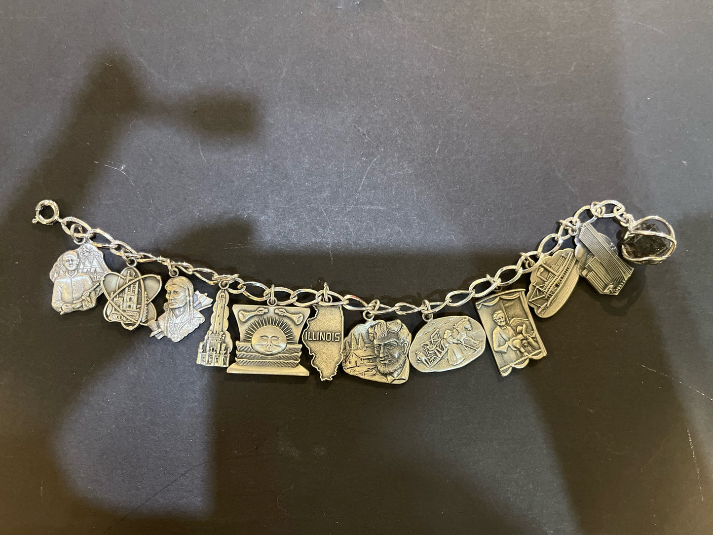 Vintage Sterling Silver Illinois Charm Bracelet