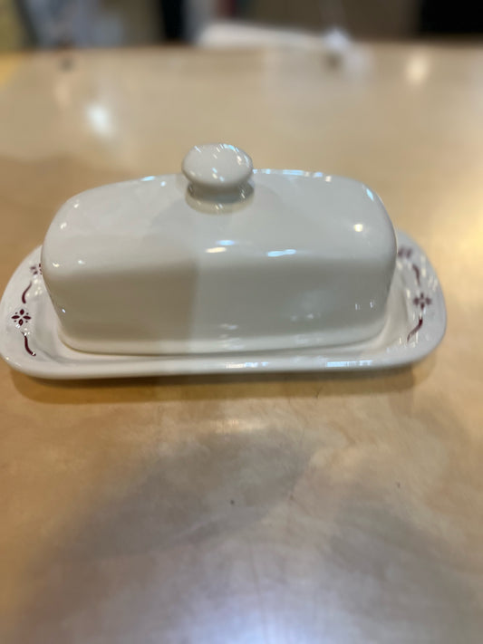 Longaberger Pottery Woven Traditions Covered Butter Dish