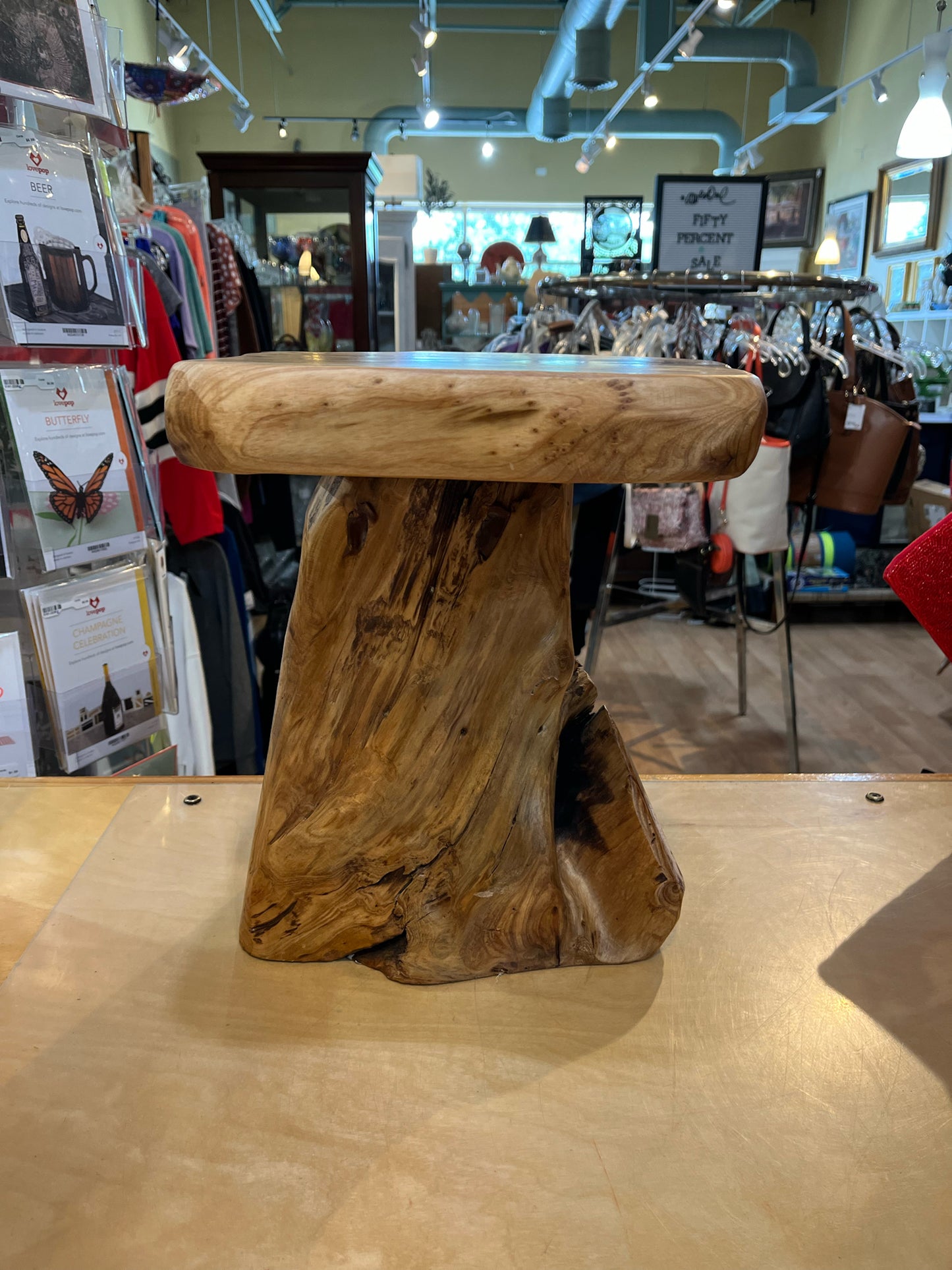 Live Teak Tree Stool