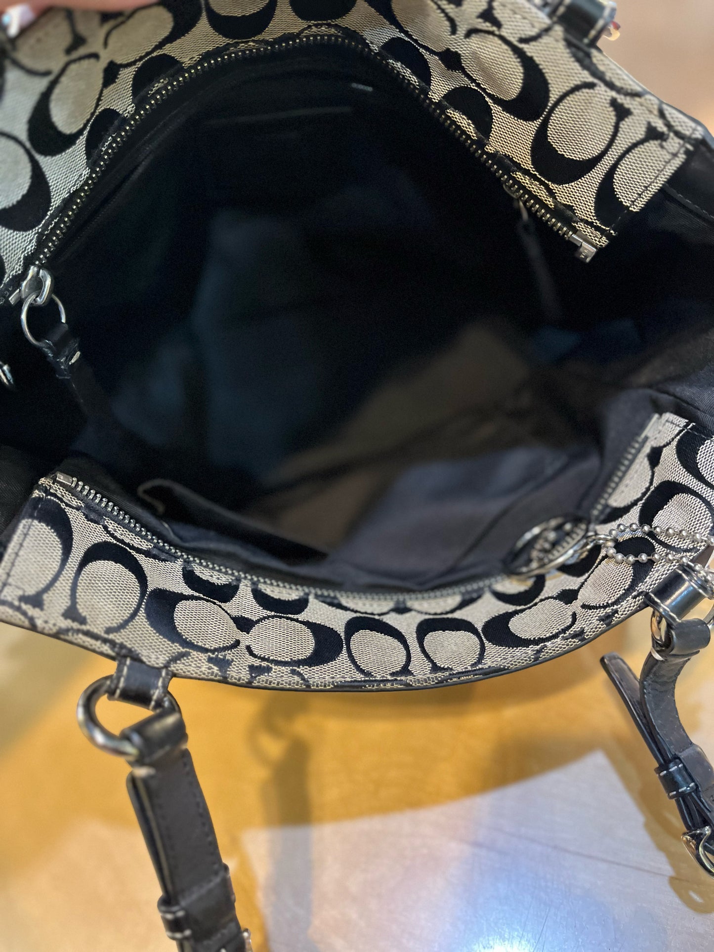 Coach Signature Black Canvas & Leather Handbag