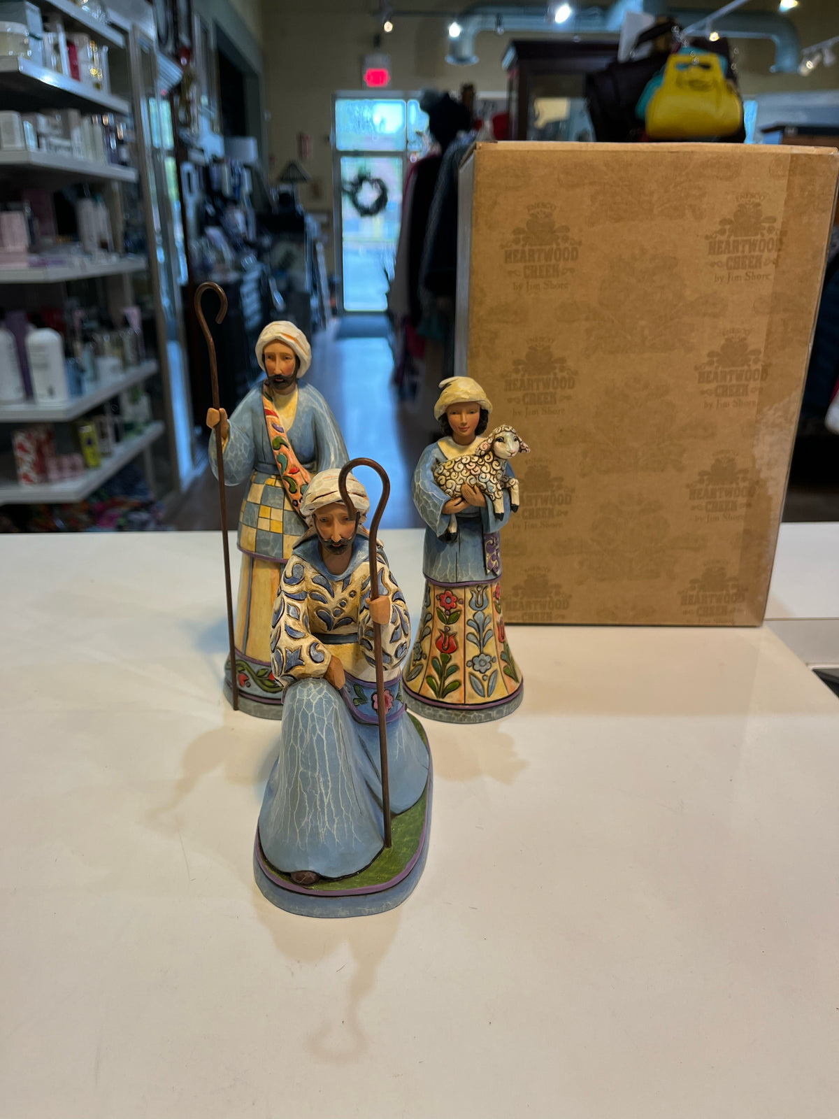 Jim Shore Set of 3 Blue "Bringing Praise Shephard Figurines, #4007983