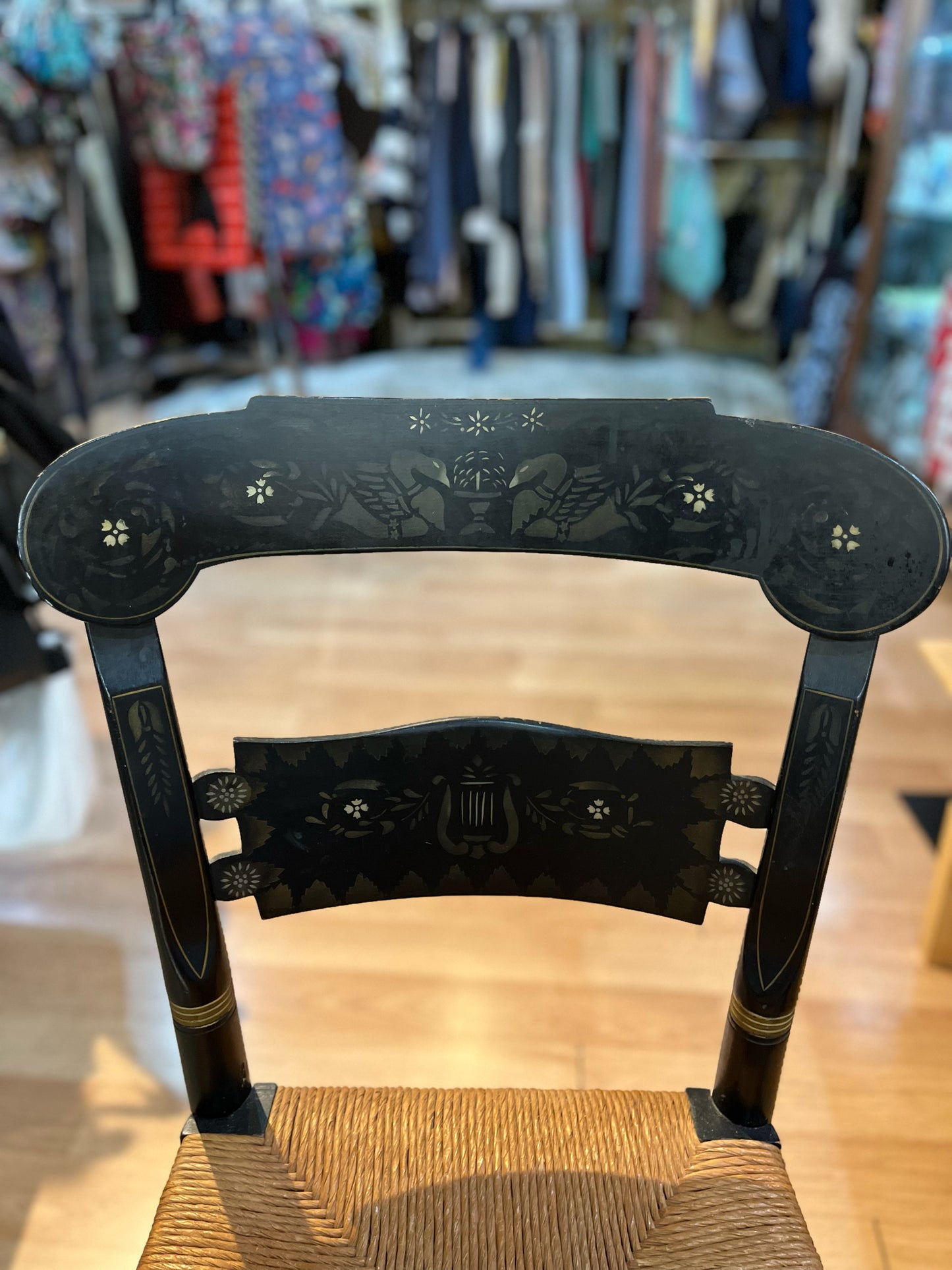 Signed Ethan Allen King Turtle Hitchcock Black Side Chair