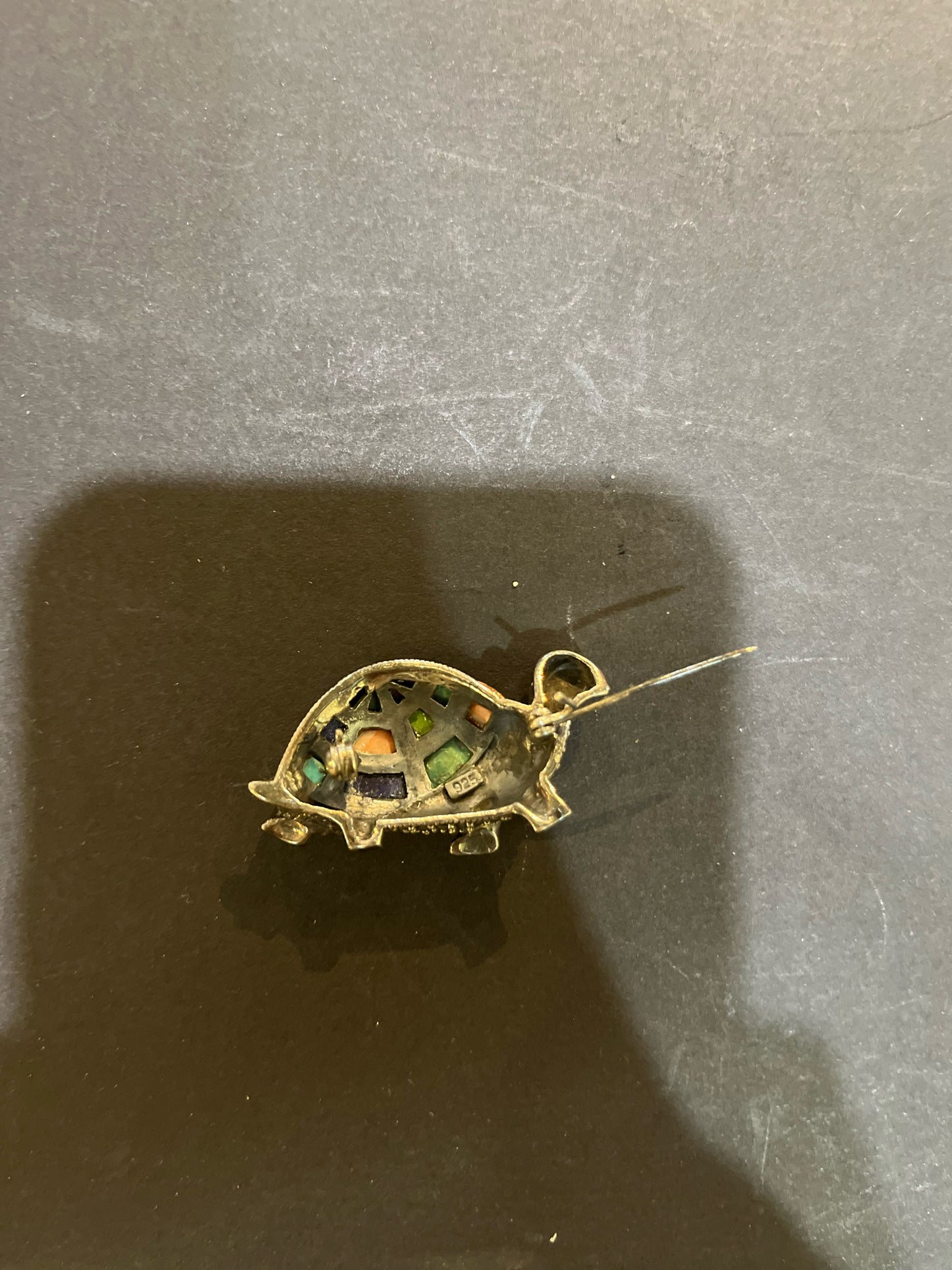 Sterling Silver & Multi-Stone Turtle Brooch