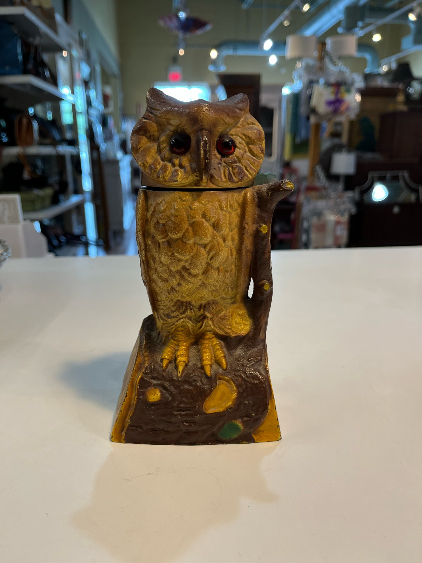 Vintage Cast Iron Owl Piggy Bank