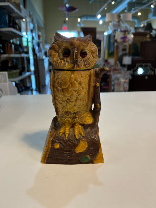 Vintage Cast Iron Owl Piggy Bank