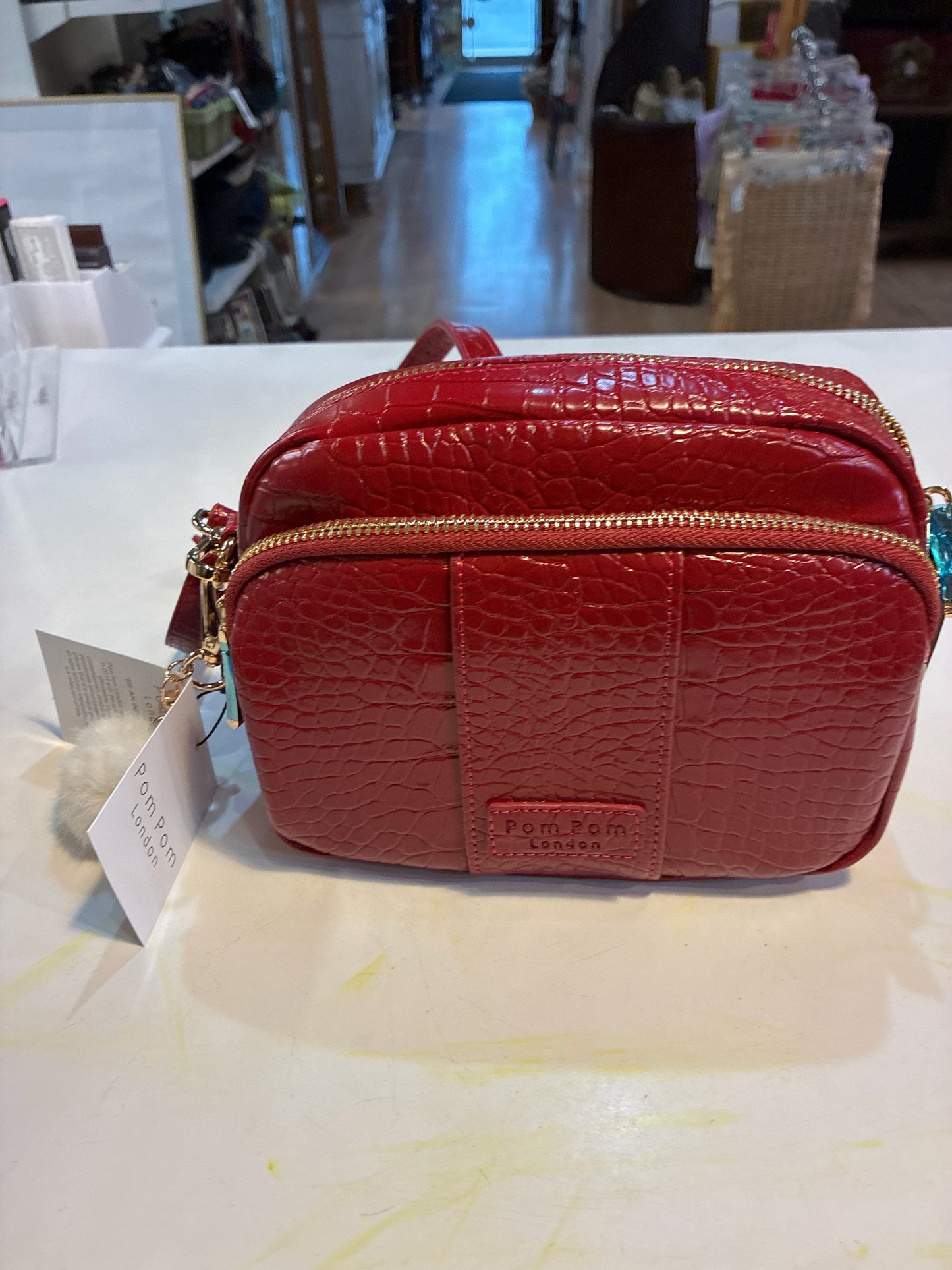 Pom Pom London Croco Berry Red Handbag