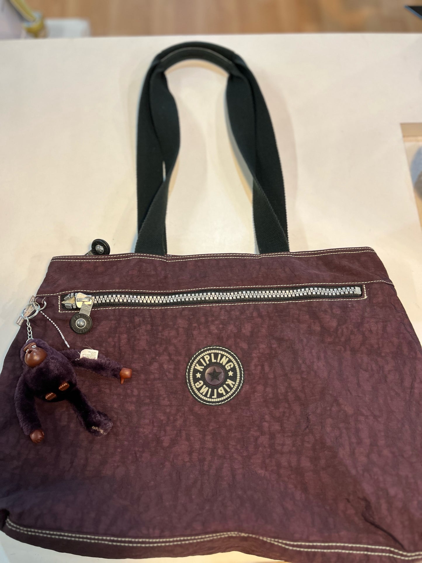 Kipling nylon tote bag with monkey keychain