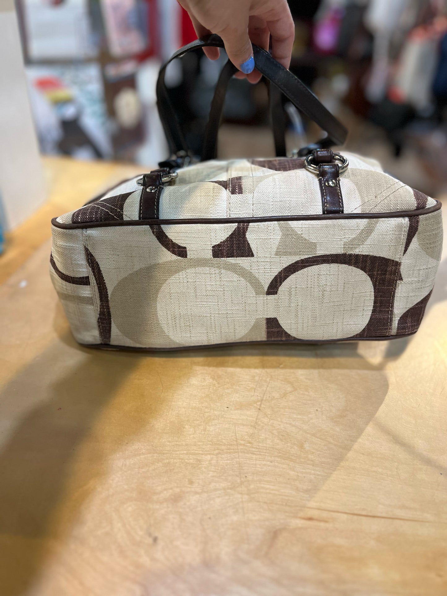 Coach Beige Signature “Gallery Tote” Handbag
