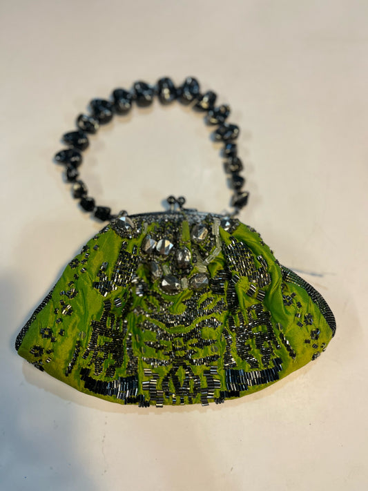Mary Frances Green Satin & Beaded Handbag