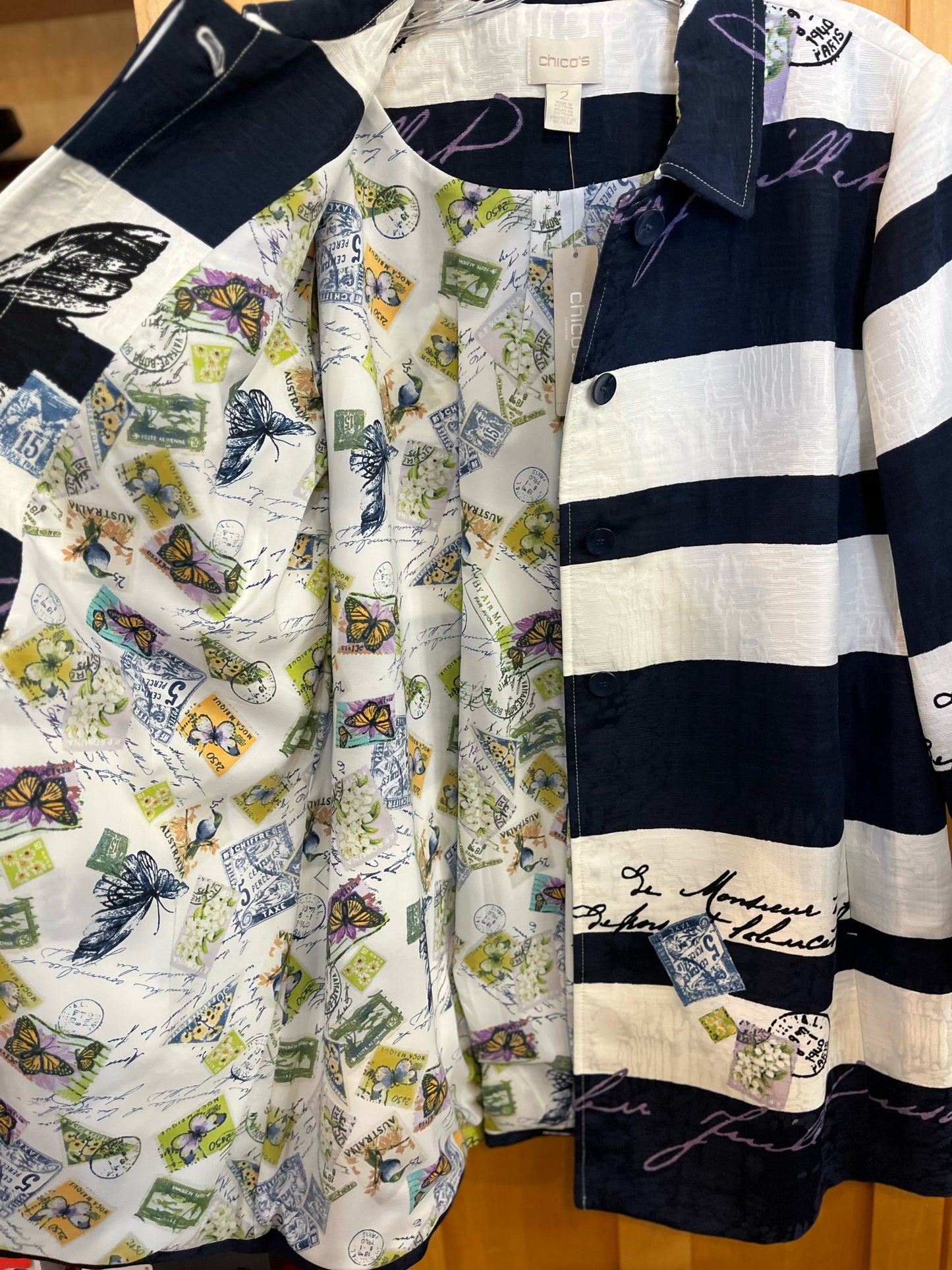 NWT Chico Stripe & Butterfly Jacket