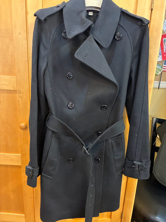 Burberry Double Breasted Belted Wool Trench Coat