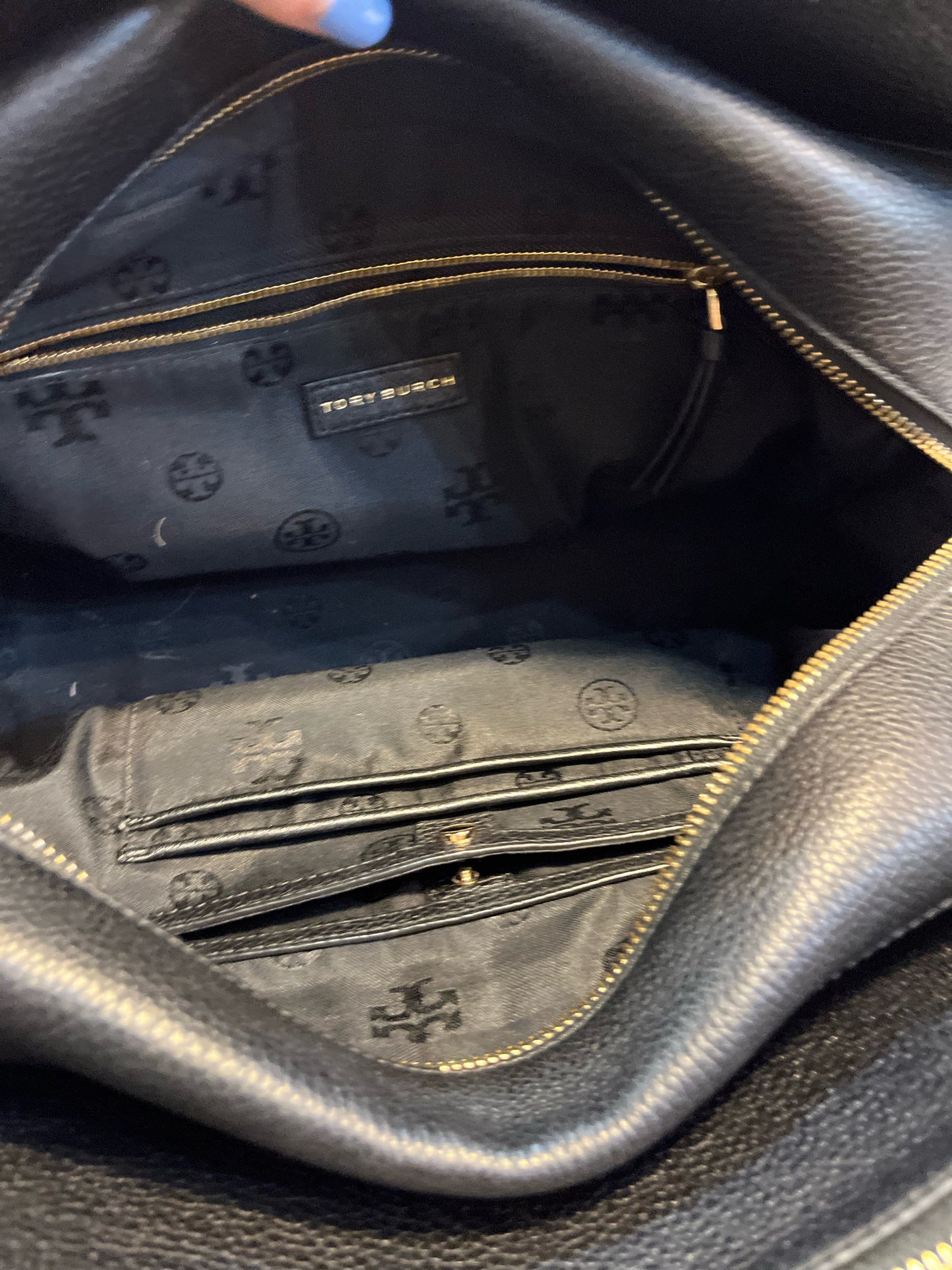 Tory Burch Black "Marion Triple Zip" Handbag