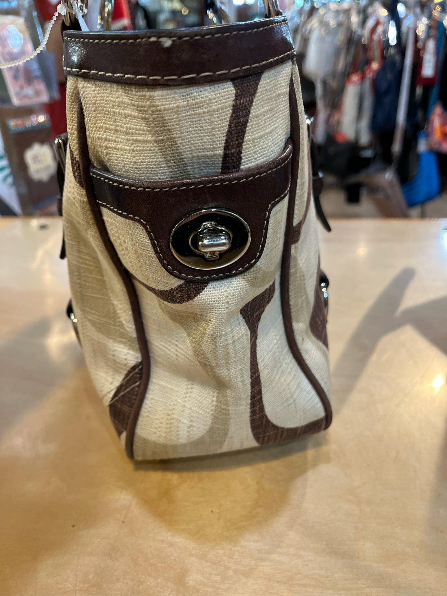 Coach Beige Signature “Gallery Tote” Handbag
