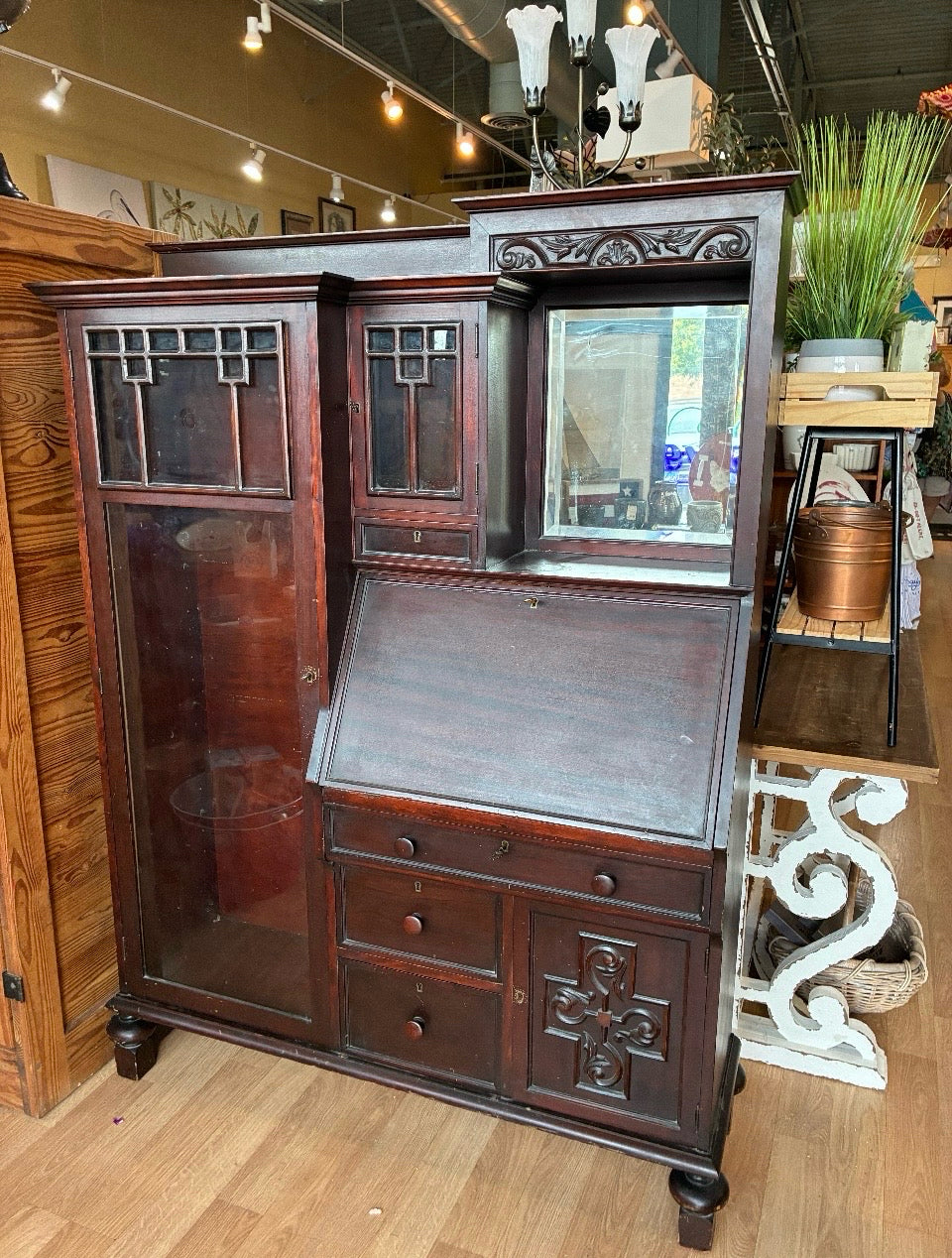 Vintage Secretary with Shelves, Doors, Drawers & Keys