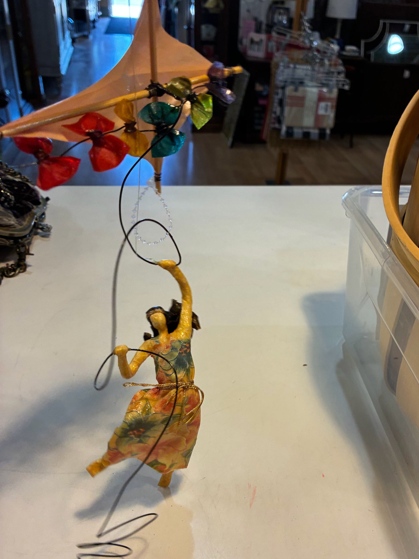 Sarena Mann signed Paper Mache Art Spinning Girl and Kite