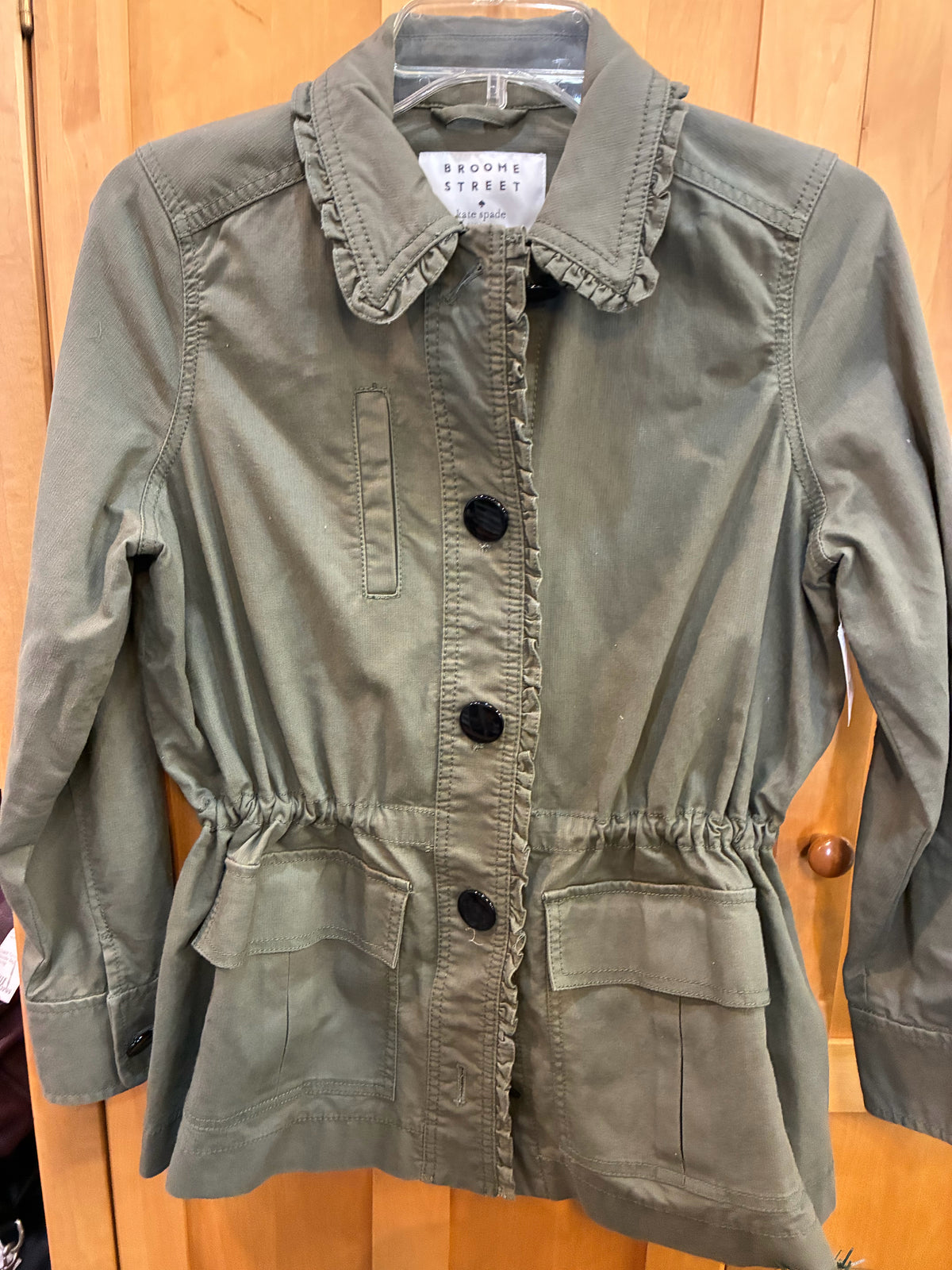 Kate Spade Olive Green "Broome Street Ruffle Military" Jacket