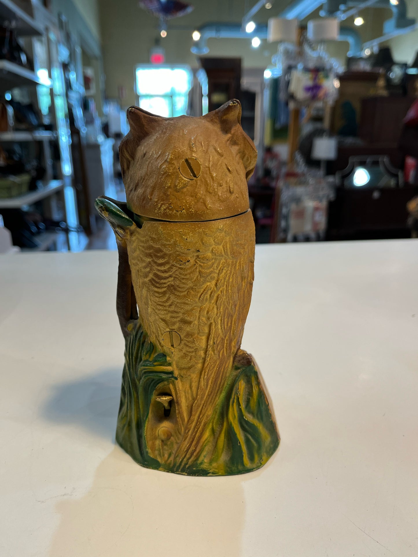 Vintage Cast Iron Owl Piggy Bank