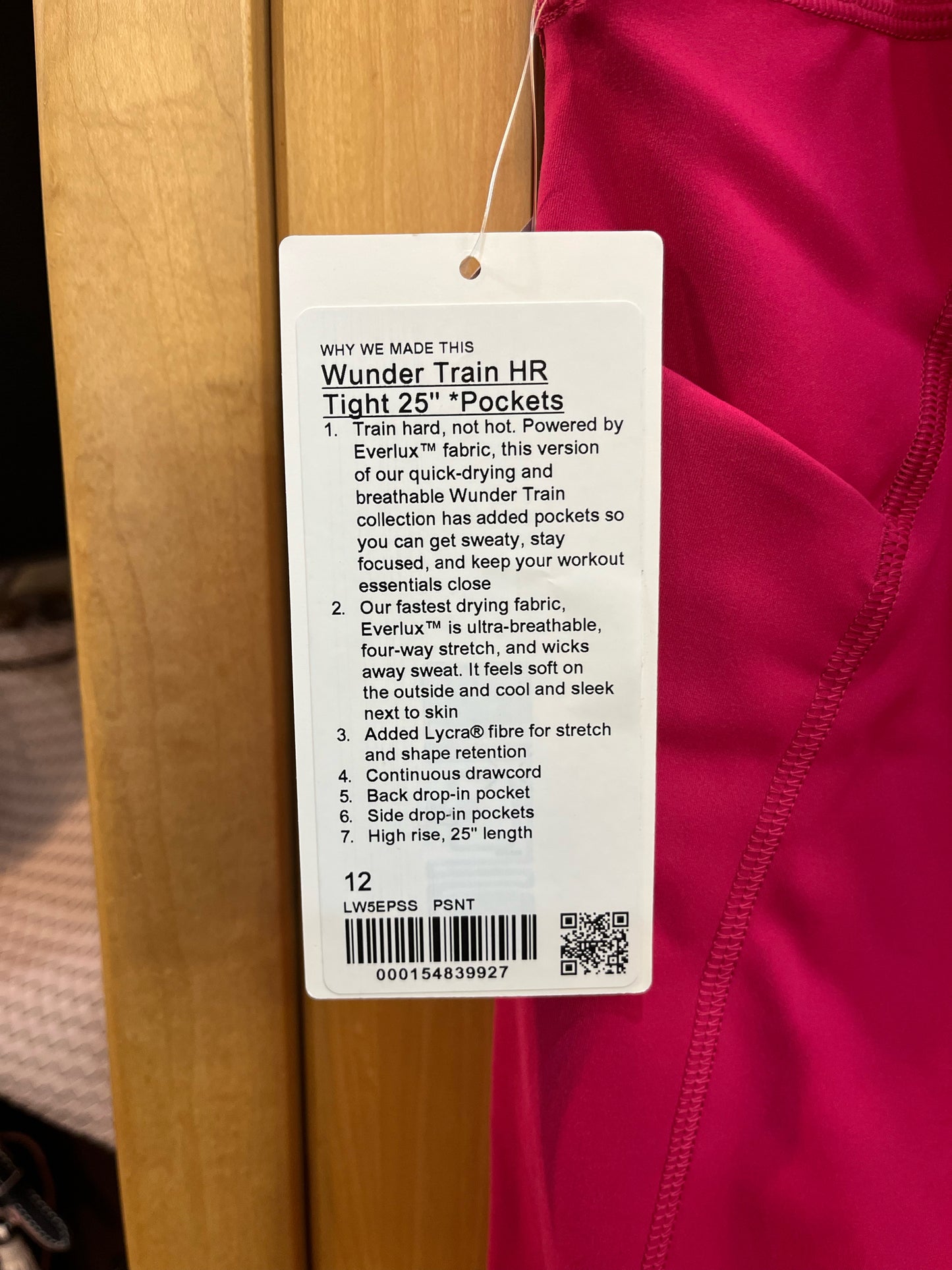 NWT Lululemon Pink "Wunder Train Tight 25" Leggings