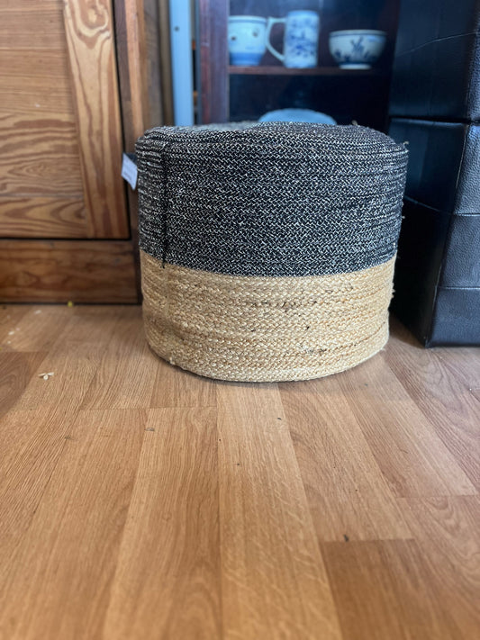 Black & Raffia Pouf Ottoman