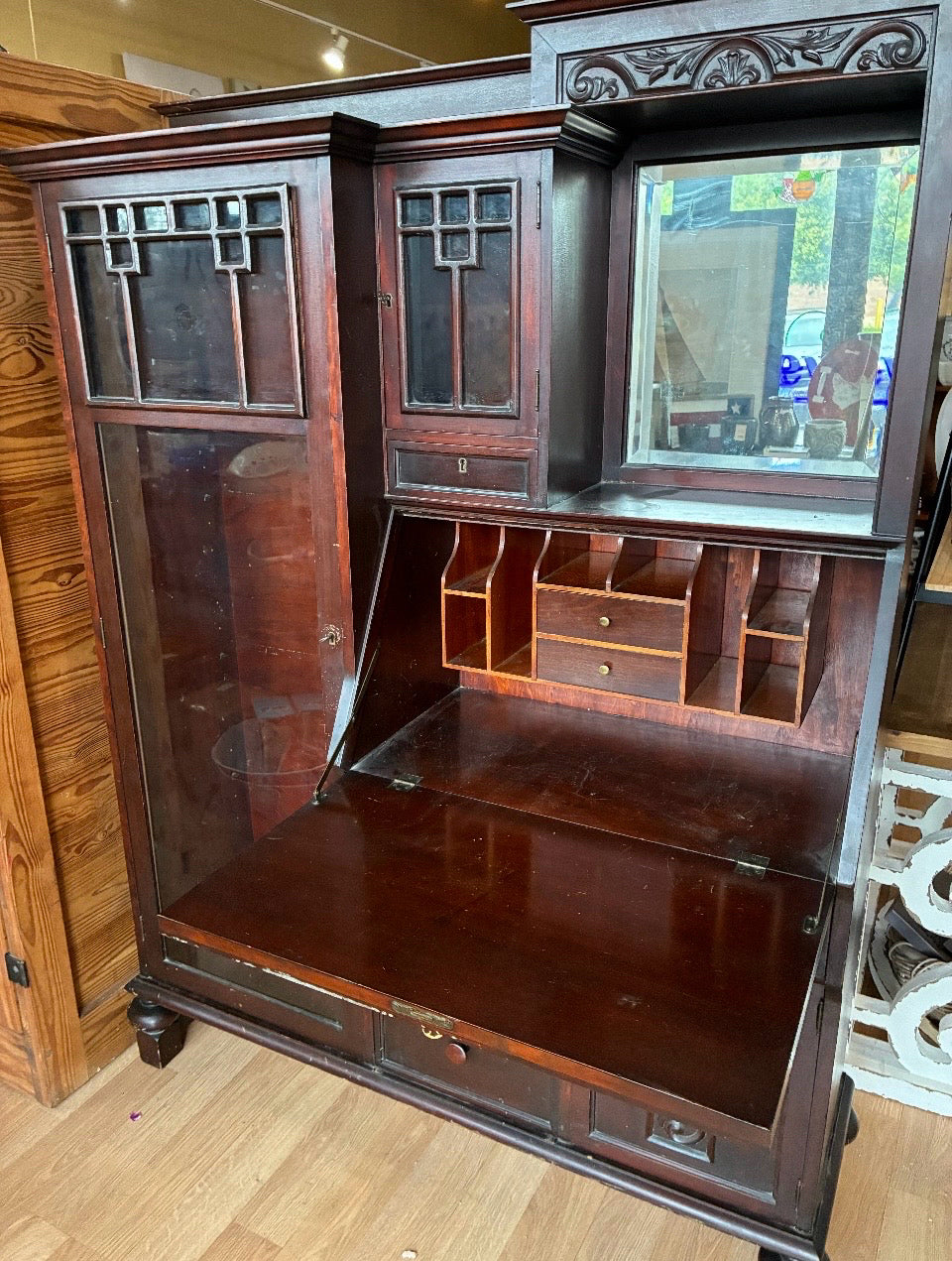 Vintage Secretary with Shelves, Doors, Drawers & Keys