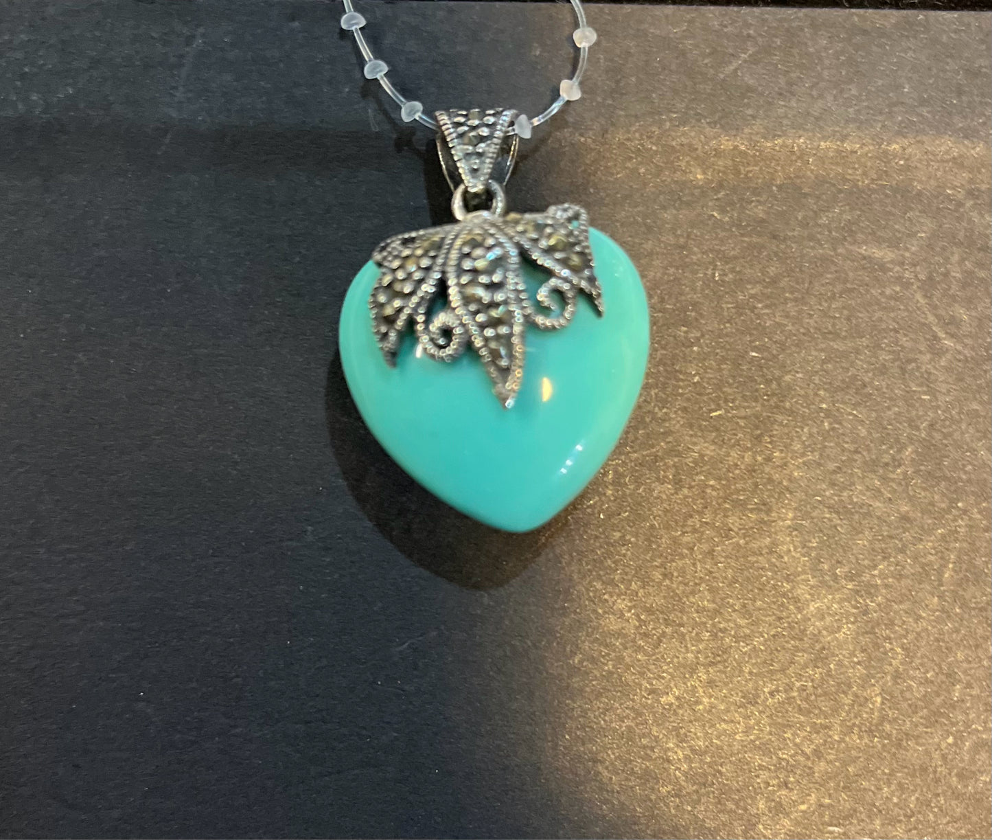 Sterling Silver Marcasite & Blue Heart Pendant