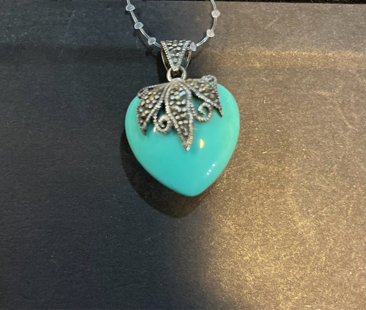 Sterling Silver Marcasite & Blue Heart Pendant