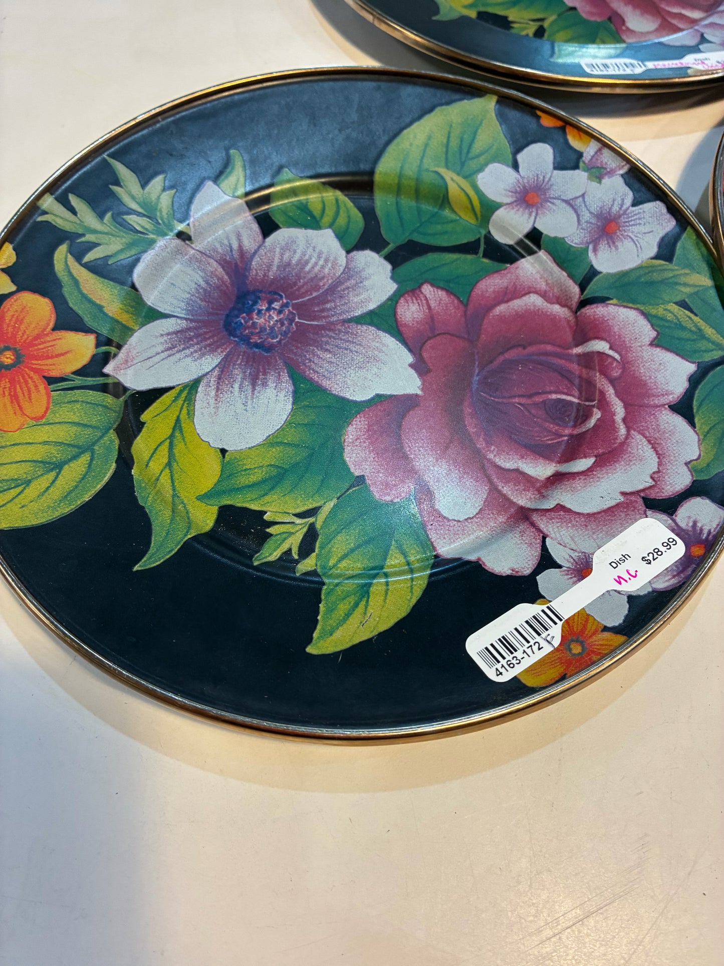 Mackenzie Childs Flower Market Black Enamel Salad/dessert Plate