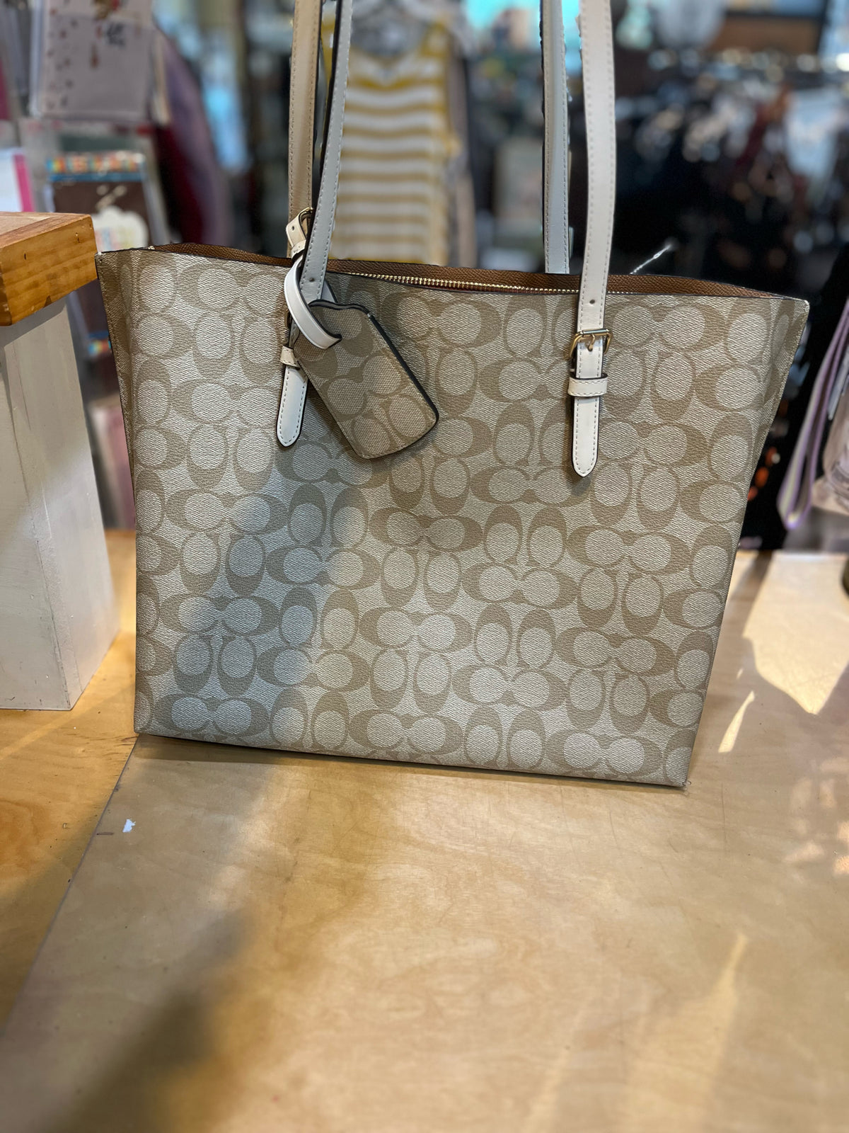 Coach Signature & White Leather Accent "City Tote" Handbag