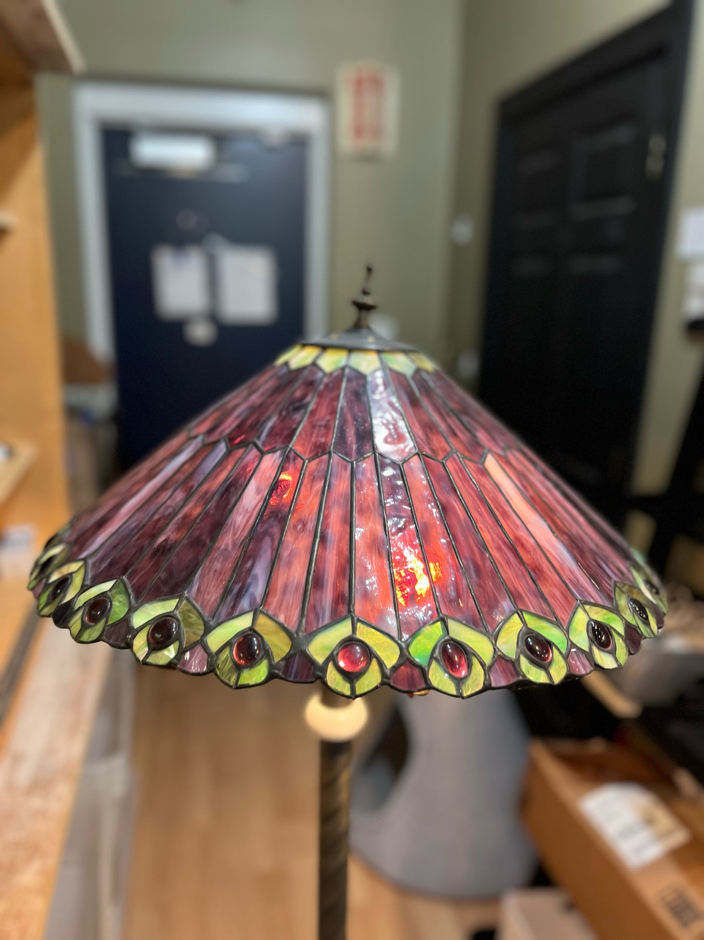 Purple Tiffany Jeweled Peacock Style Floor Lamp