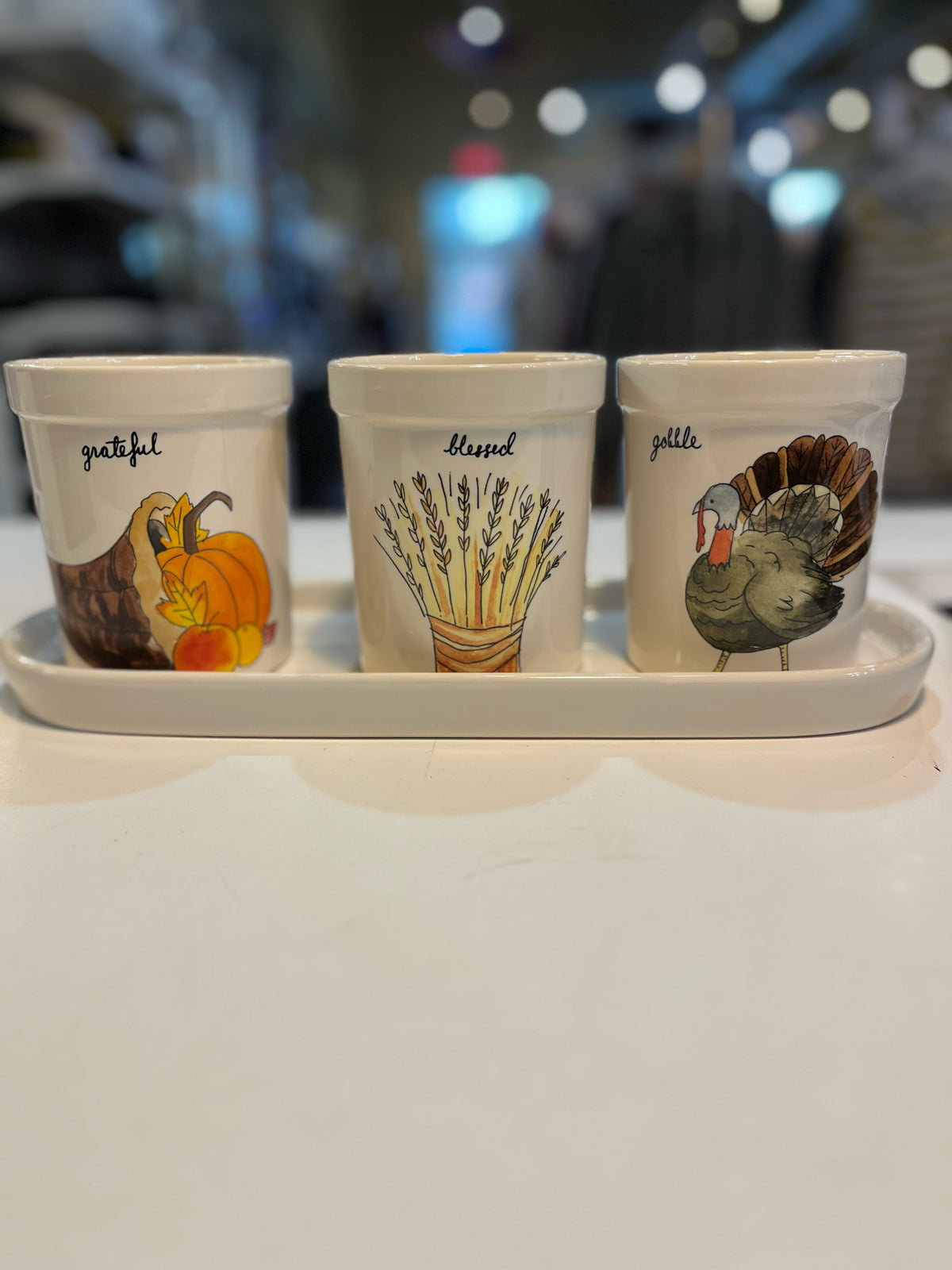 Rae Dunn "Gobble Blessed Grateful" Utensils Holder Set