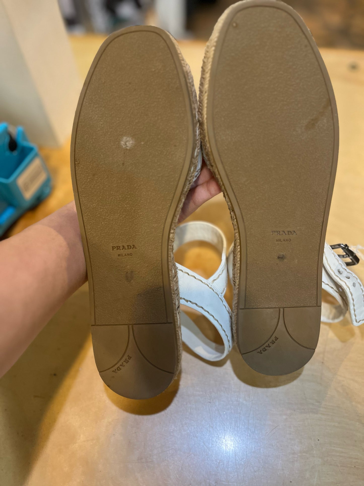 Prada White Leather Espadrille Sandals