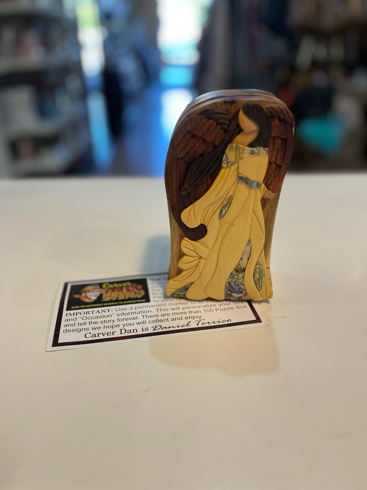 Carver Dan's "Divine Angel w/ abalone inlay" Carved Puzzle Box