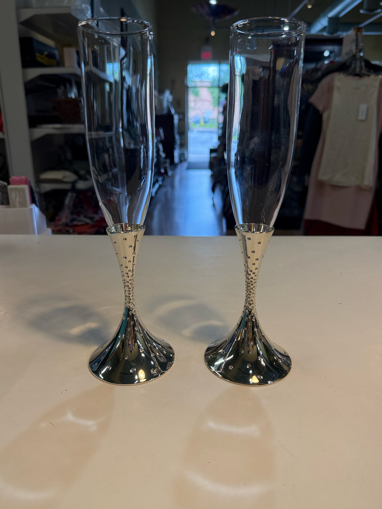 Nambe Dazzle Crystal Champagne Flutes Set