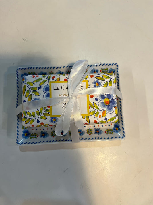 le cadeaux bar soap and dish in rosemary mint