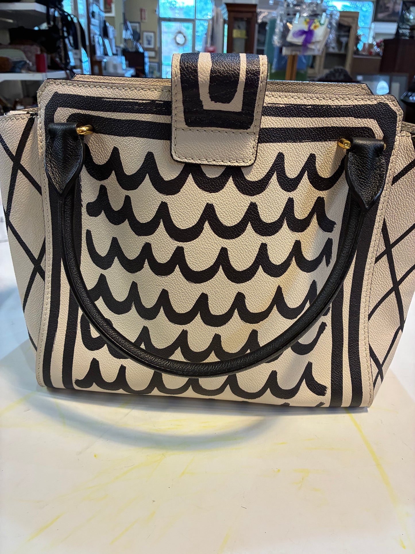 Burberry Calfskin L'oeil Print Medium Buckle Tote - Rare geometric pattern