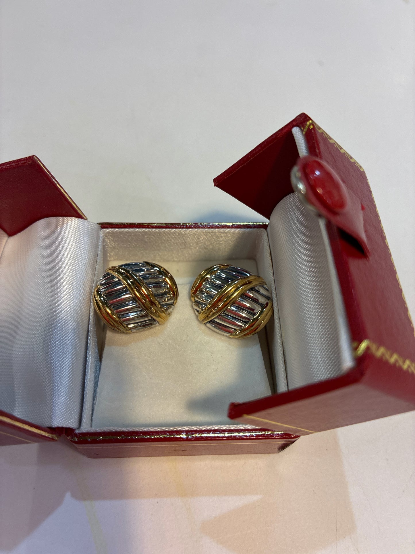Peter Thomas Roth Signature Classic Button Omega Back 2 Tone Sterling Silver & 18k yellow gold earrings