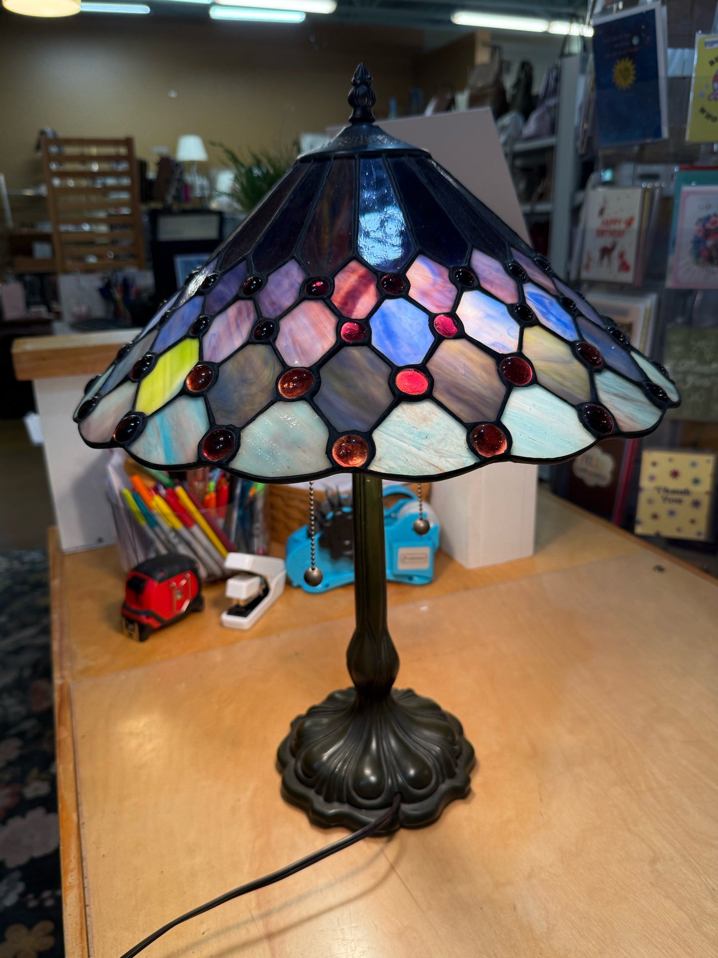 Quoizel Collectibles Blue & Purple Tiffany Lamp